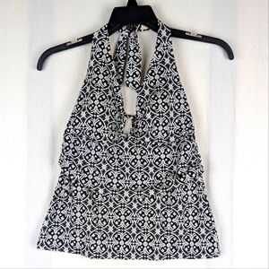 Lands End Black and White Halter Top Tankini